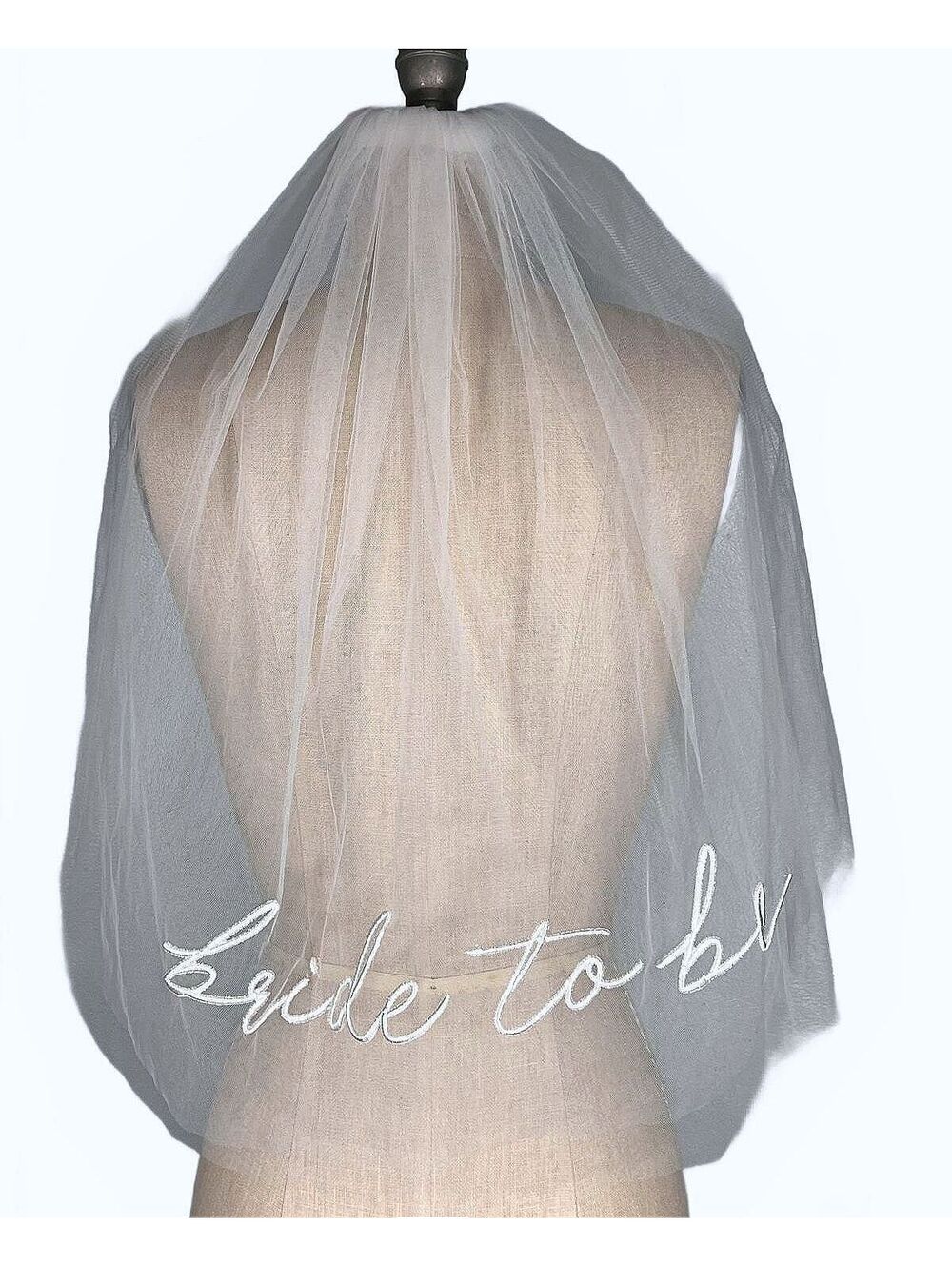 Set of 2 White Tulle Bridal Veils Ribbon Bows "Bride To Be" Bachelorette Shower